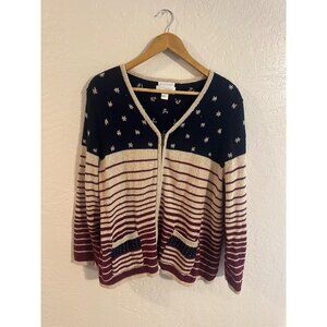 Vintage 90s Grandpa Sweater American Flag Stars & Stripes Antiqued Cottage Style